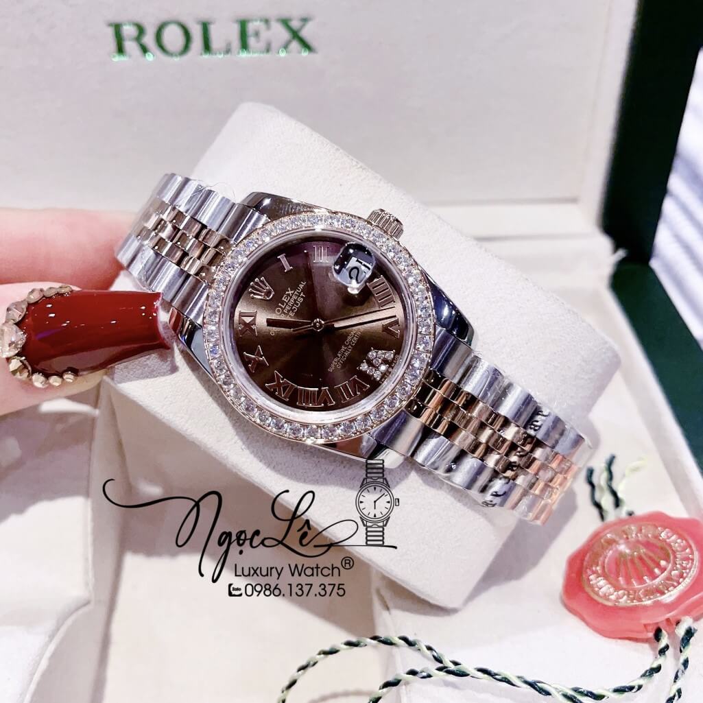 Đồng Hồ Rolex Datejust Automatic Nữ Demi Rose Mặt Nâu Số La Mã 31mm