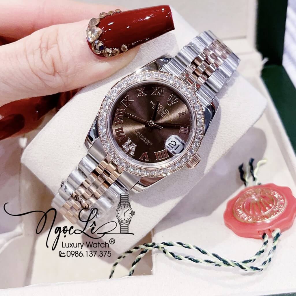 Đồng Hồ Rolex Datejust Automatic Nữ Demi Rose Mặt Nâu Số La Mã 31mm