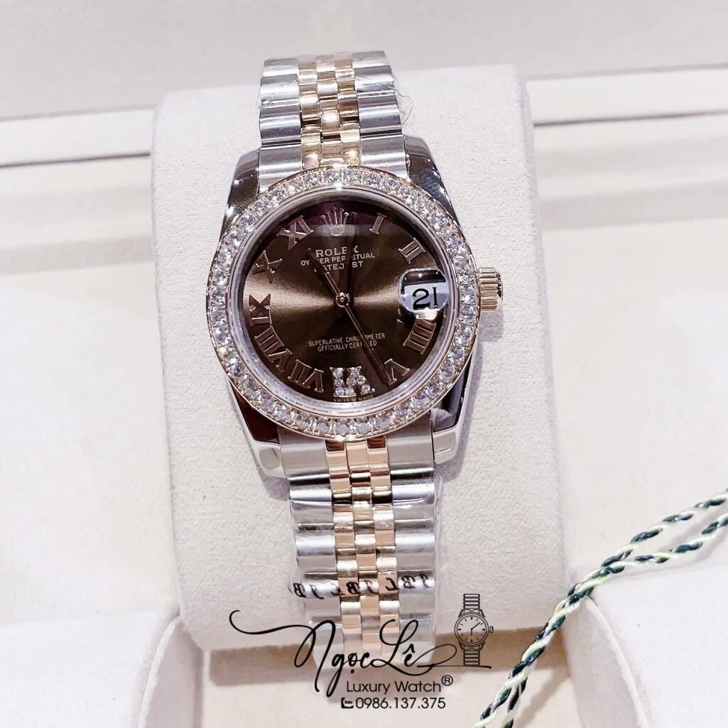 Đồng Hồ Rolex Datejust Automatic Nữ Demi Rose Mặt Nâu Số La Mã 31mm