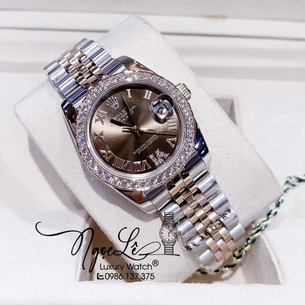 Đồng Hồ Rolex Datejust Automatic Nữ Demi Rose Mặt Nâu Số La Mã 31mm