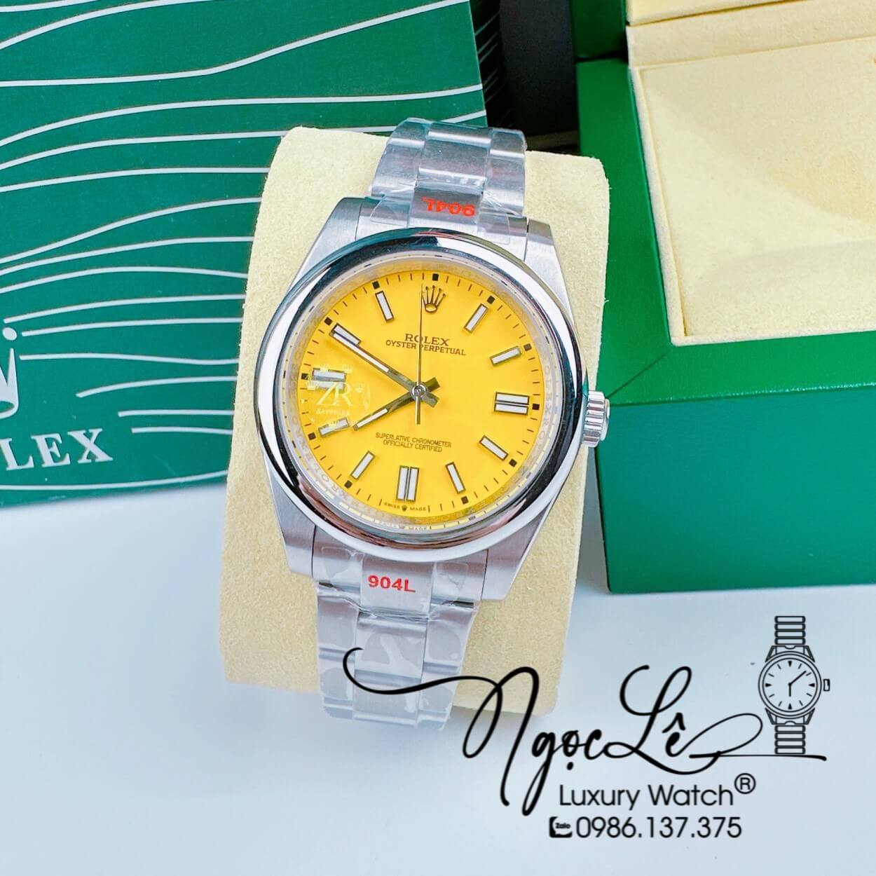 Đồng Hồ Rolex Oyster Perpetual Automatic Nam Dây Kim Loại Bạc Mặt Vàng 41mm