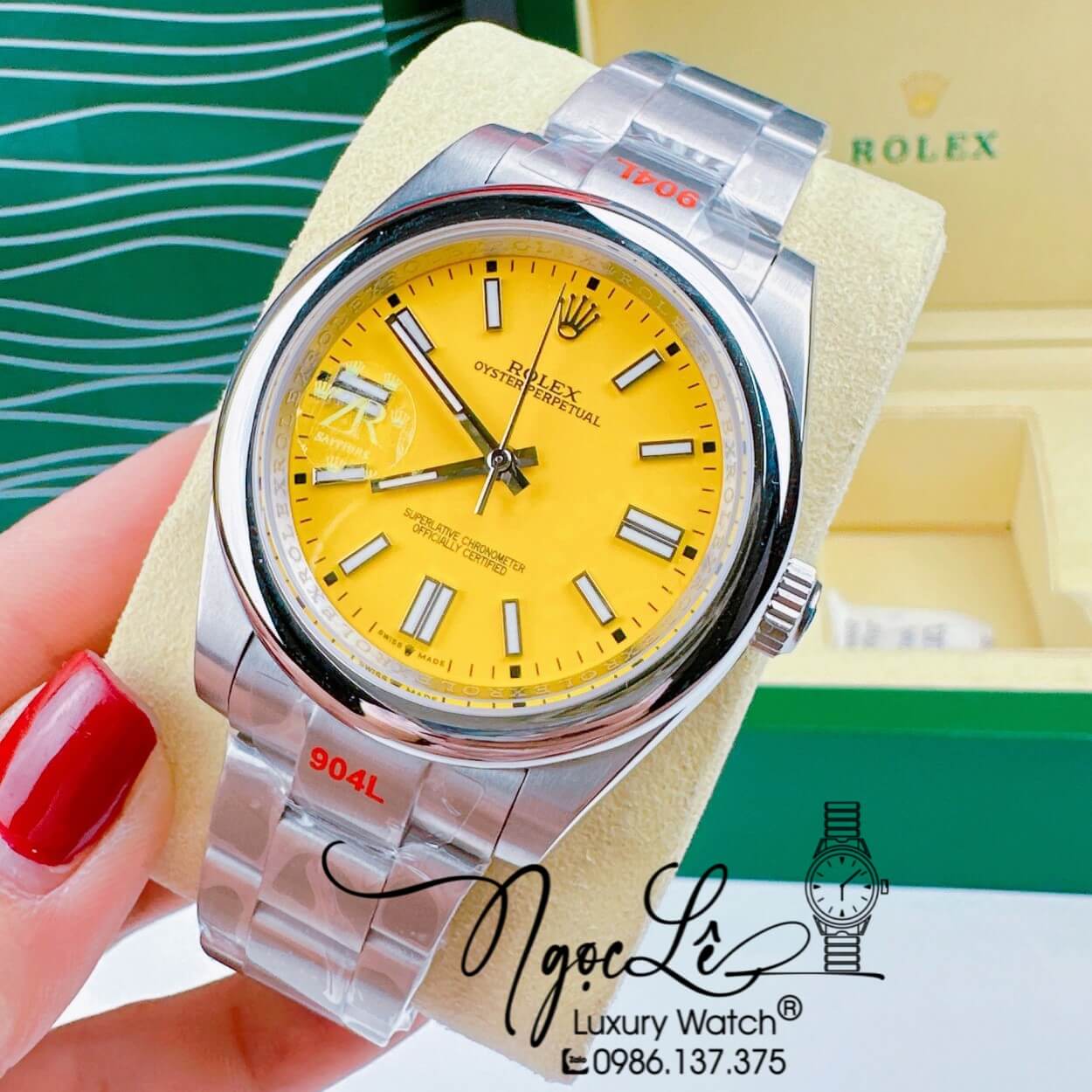 Đồng Hồ Rolex Oyster Perpetual Automatic Nam Dây Kim Loại Bạc Mặt Vàng 41mm