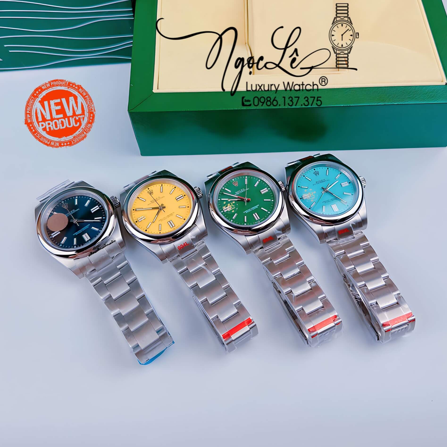 Đồng Hồ Rolex Oyster Perpetual Automatic Nam Dây Kim Loại Bạc Mặt Xanh Đậm 41mm