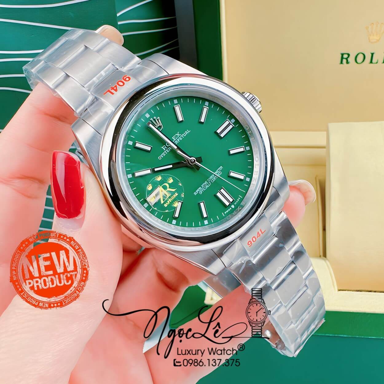 Đồng Hồ Rolex Oyster Perpetual Automatic Nam Dây Kim Loại Bạc Mặt Xanh Lá 41mm