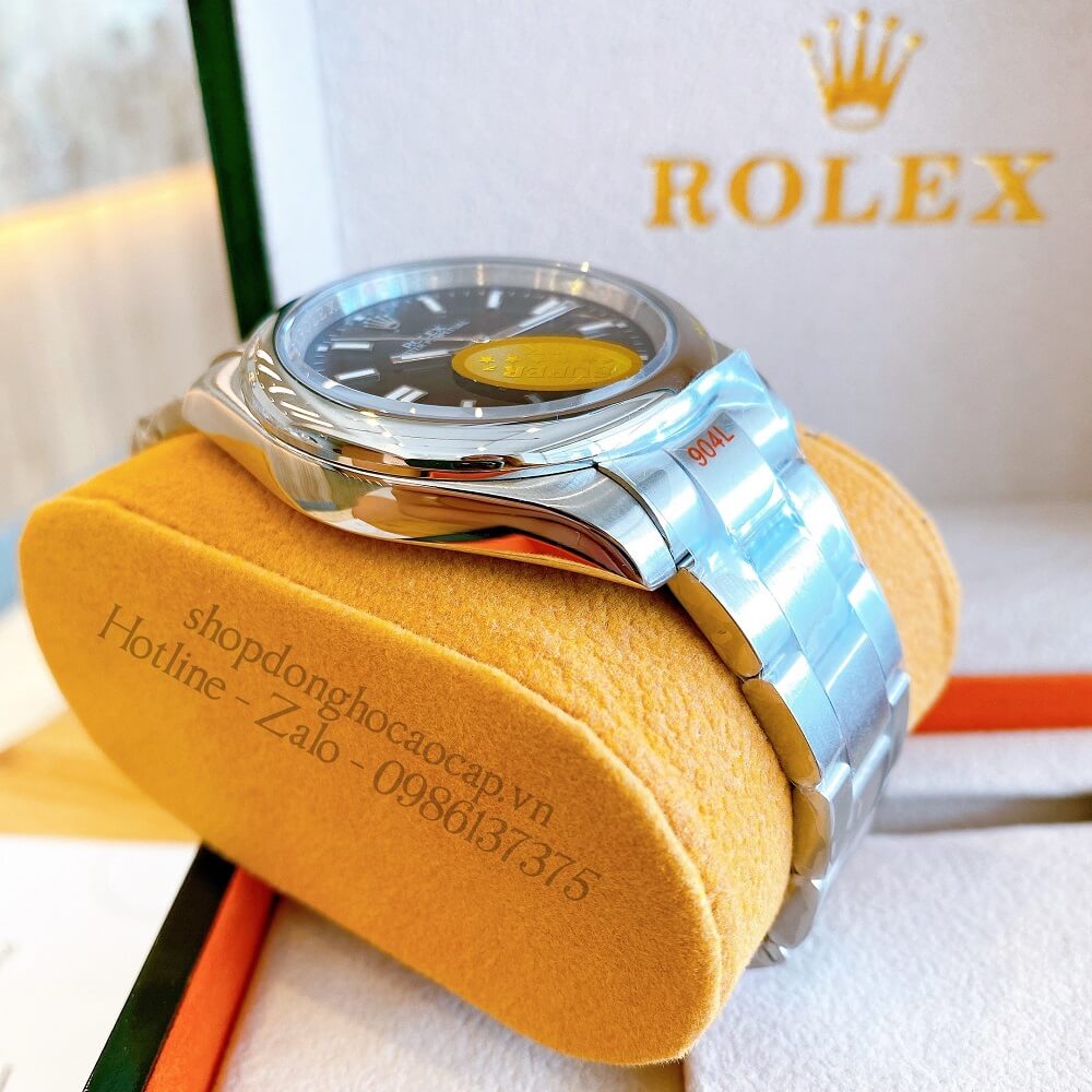 Đồng Hồ Rolex Oyster Perpetual Tự Động Nam Mặt Đen Silver 41mm