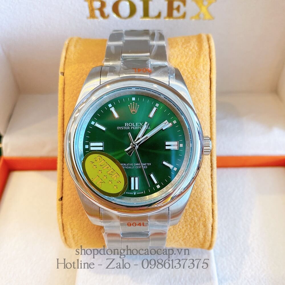 Đồng Hồ Rolex Oyster Perpetual Tự Động Nam Mặt Green Silver 41mm