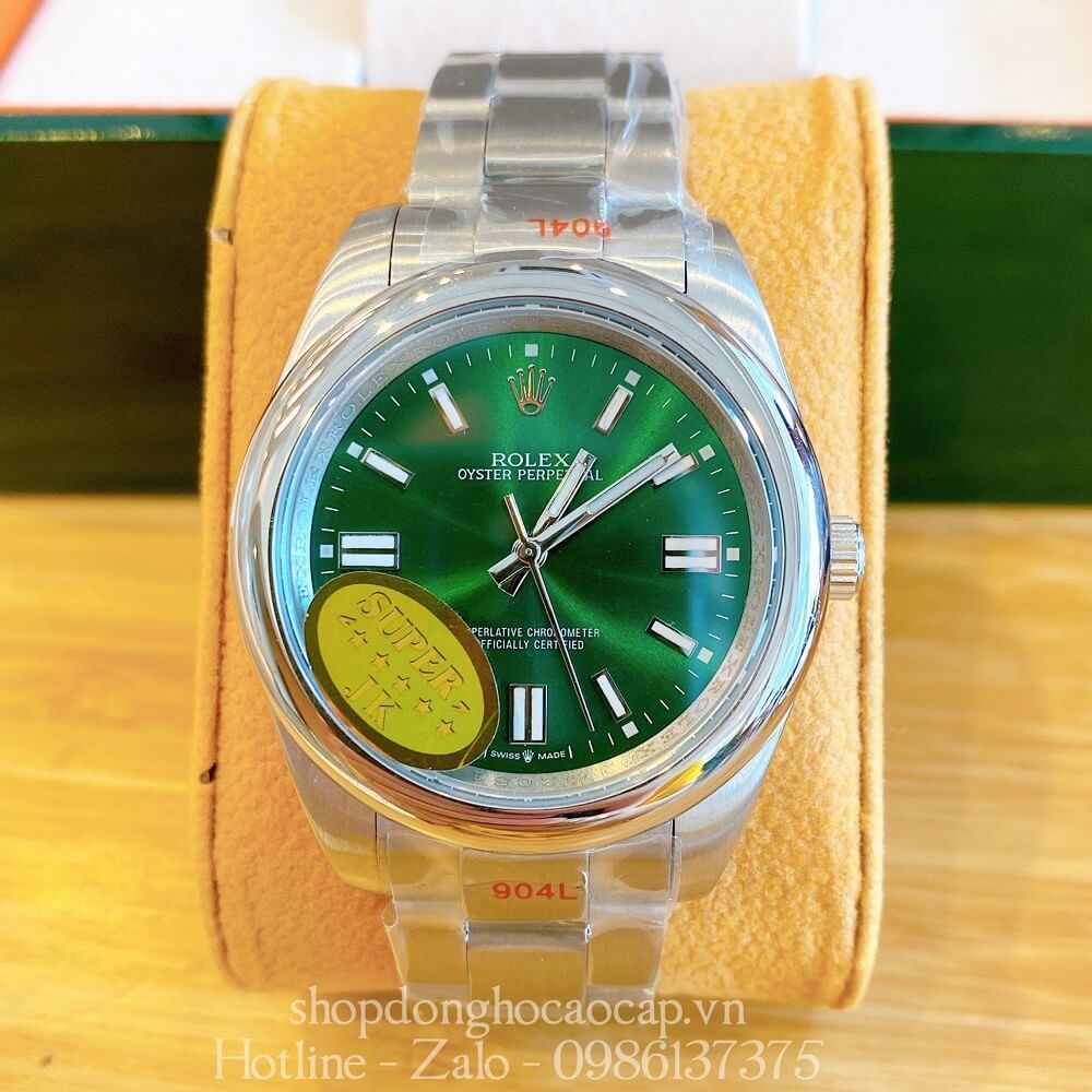 Đồng Hồ Rolex Oyster Perpetual Tự Động Nam Mặt Green Silver 41mm