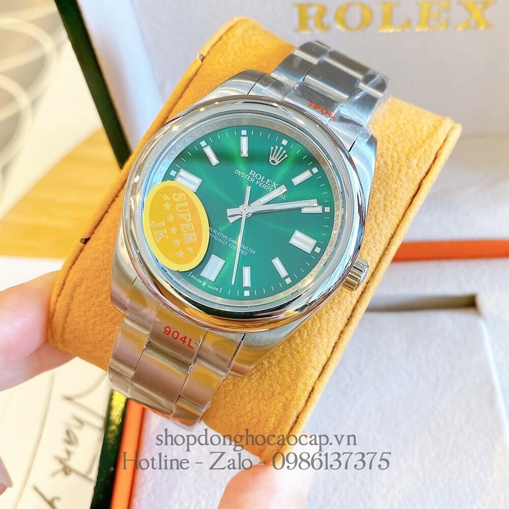 Đồng Hồ Rolex Oyster Perpetual Tự Động Nam Mặt Green Silver 41mm