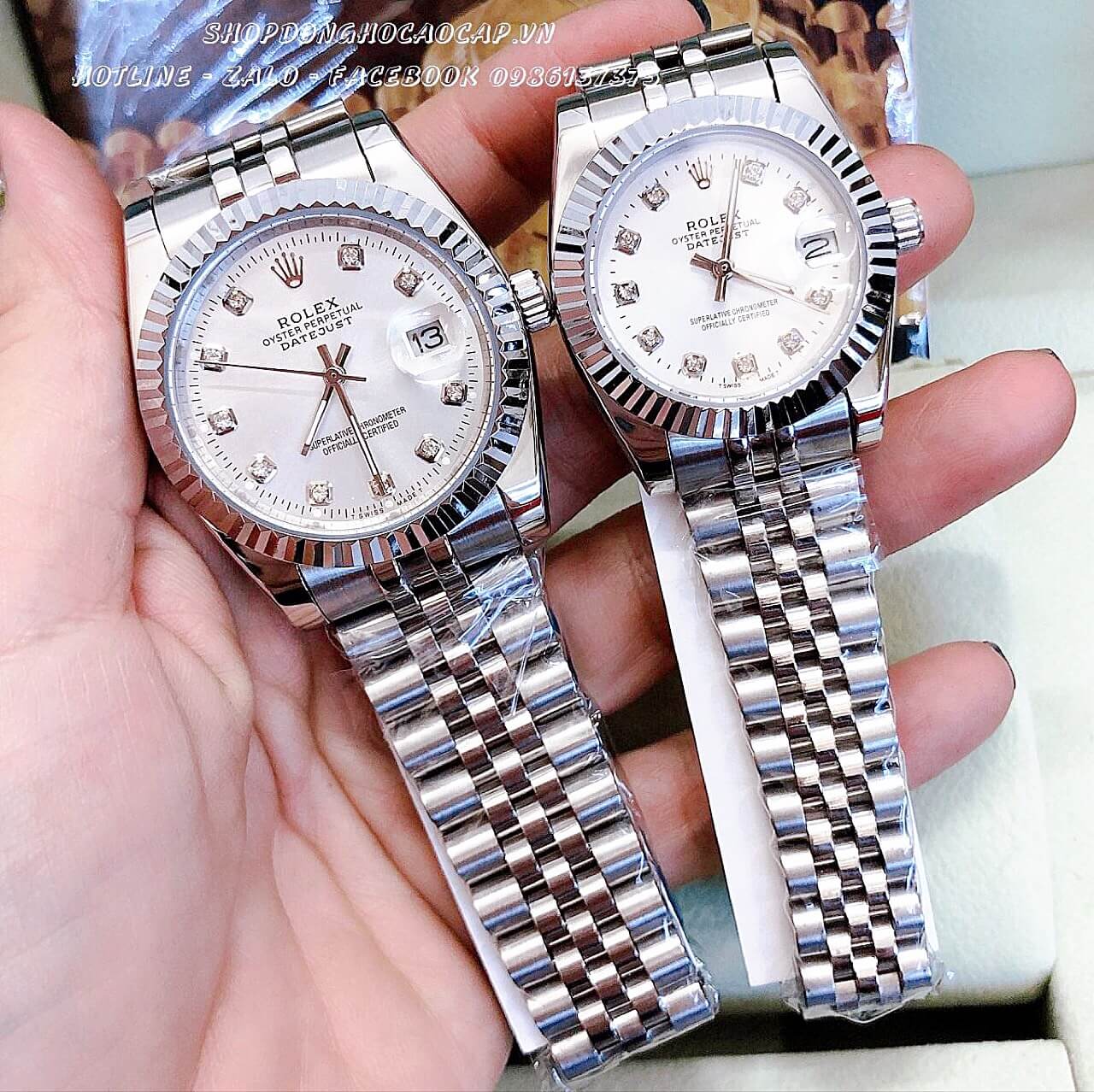 Đồng Hồ Rolex Quartz Cặp Silver Máy Nhật 36mm - 32mm