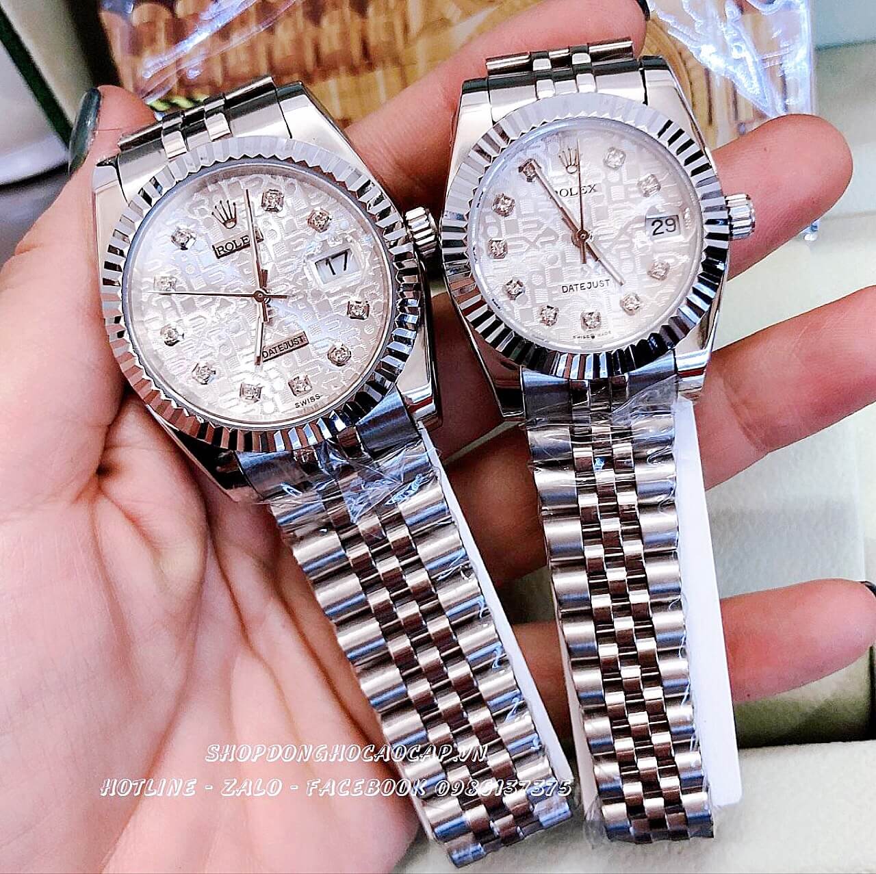 Đồng Hồ Rolex Quartz Cặp Silver Máy Nhật 36mm - 32mm (Mặt 3D)