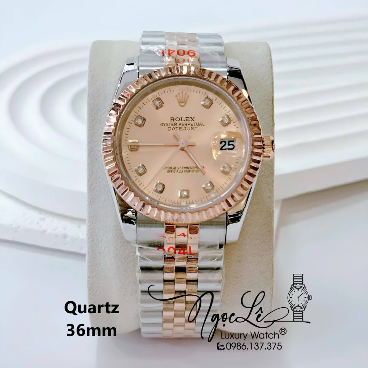 Đồng Hồ Nam Rolex Datejust Pin Dây Kim Loại Demi Rose Mặt Rose Size 36mm Unisex