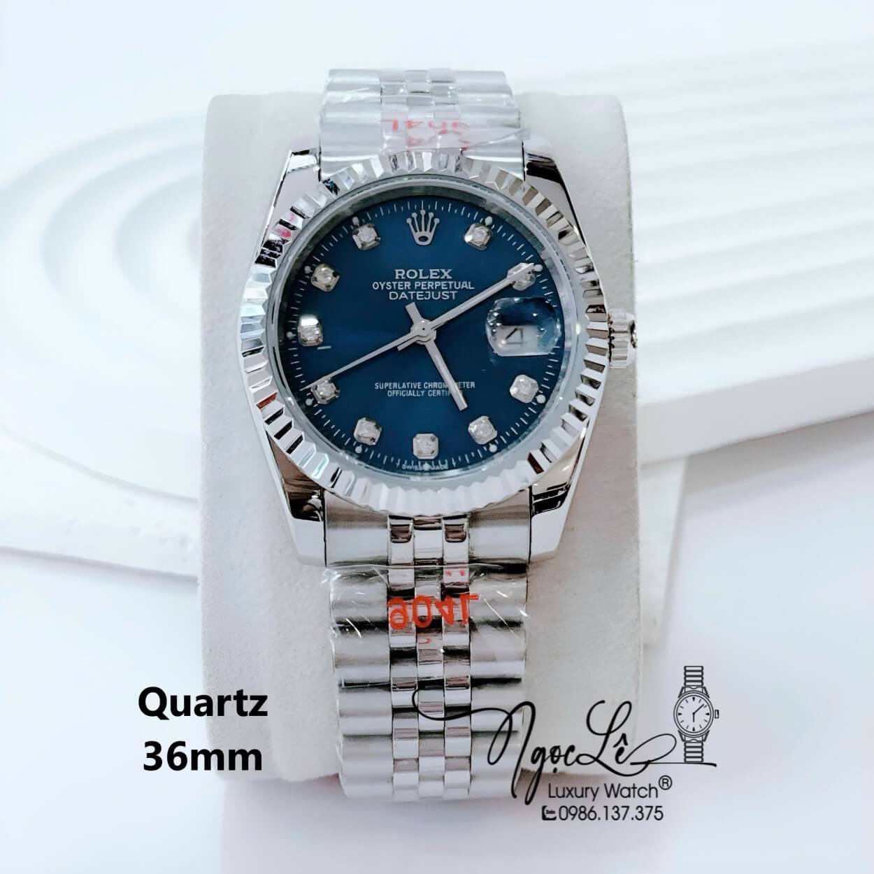 Đồng Hồ Nam Rolex Datejust Pin Dây Kim Loại Bạc Mặt Xanh Đậm Size 36mm Unisex
