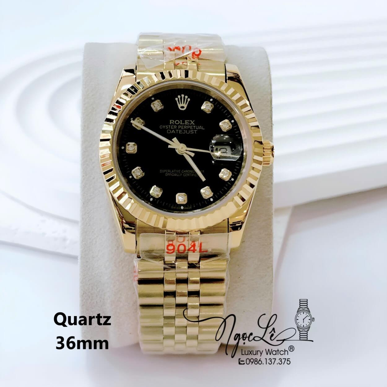 Đồng Hồ Nam Rolex Datejust Pin Dây Kim Loại Vàng Mặt Đen Size 36mm Unisex