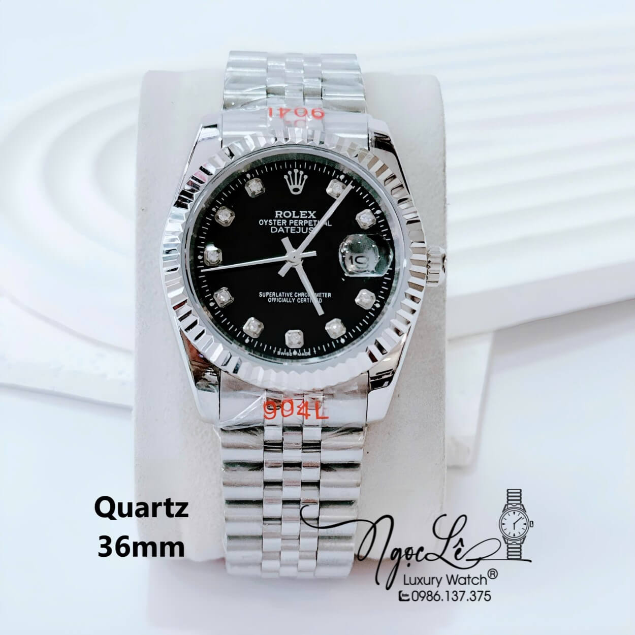 Đồng Hồ Nam Rolex Datejust Pin Dây Kim Loại Bạc Mặt Đen Size 36mm Unisex