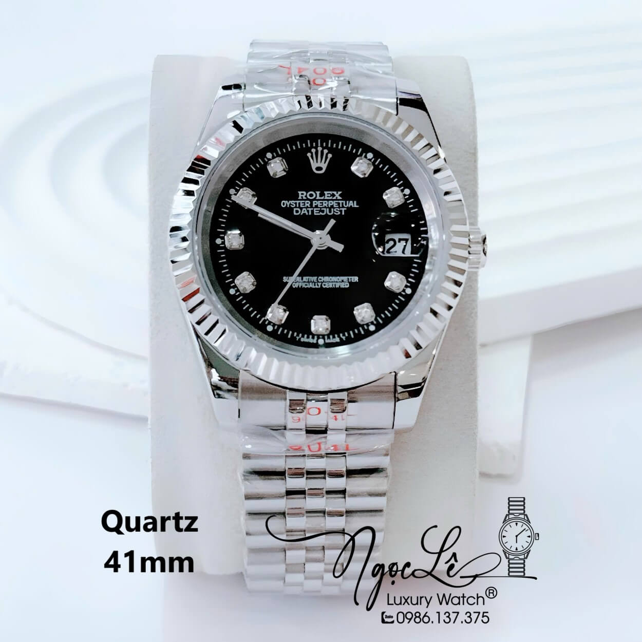 Đồng Hồ Nam Rolex Datejust Pin Dây Kim Loại Silver Mặt Đen Size 41mm
