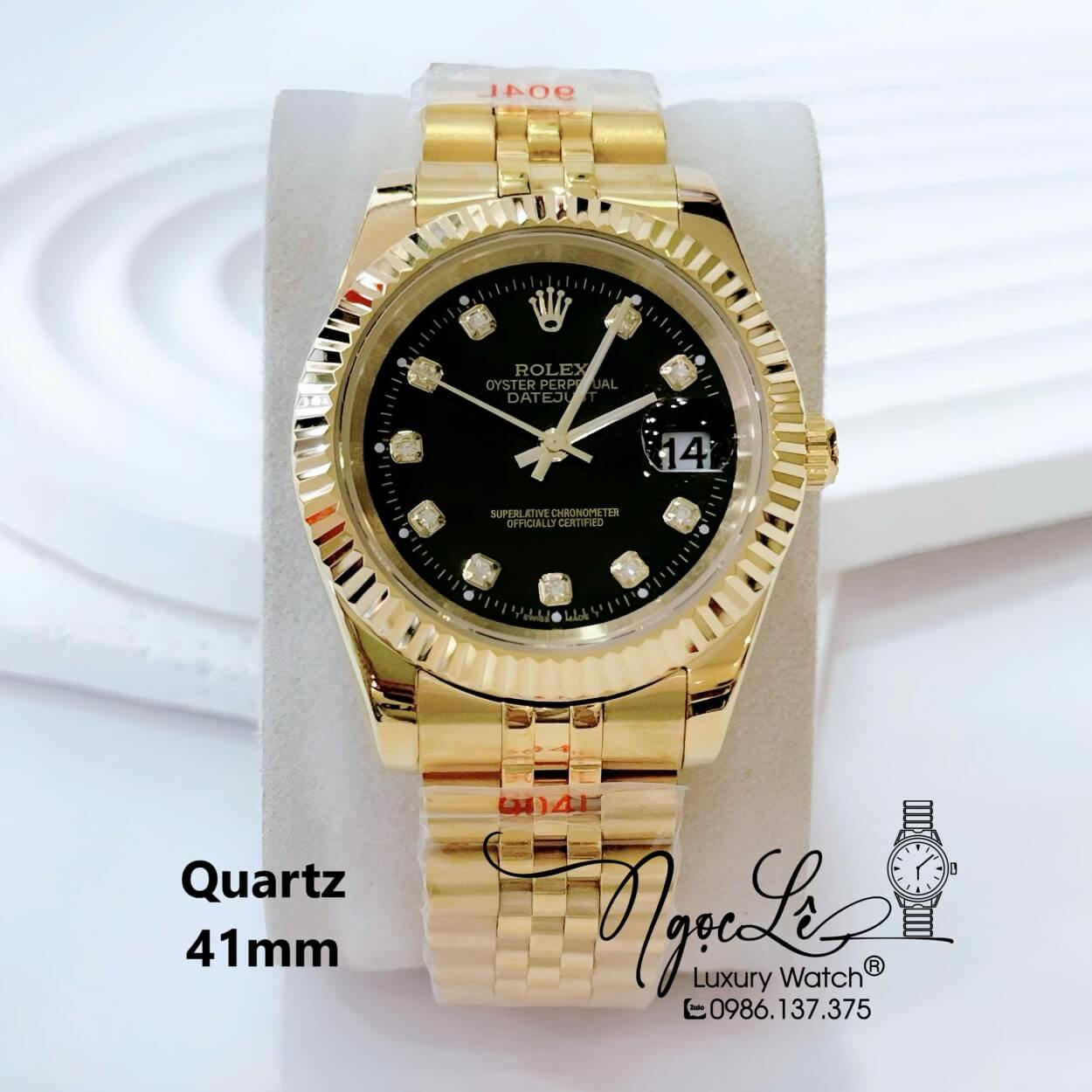 Đồng Hồ Nam Rolex Datejust Pin Dây Kim Loại Vàng Mặt Đen Size 41mm