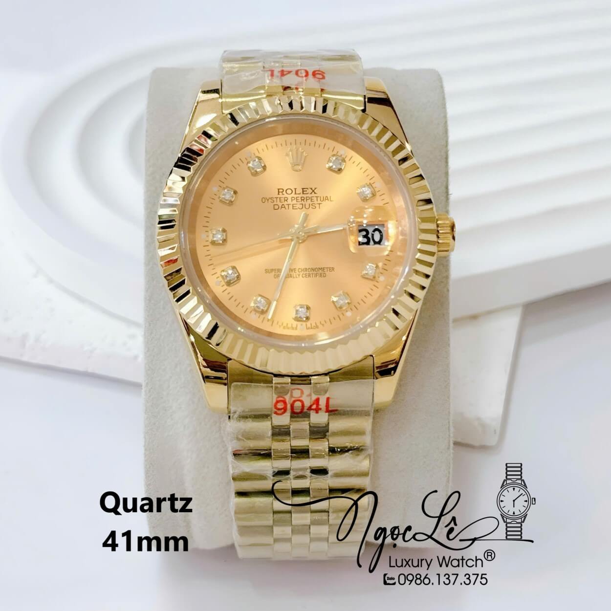 Đồng Hồ Nam Rolex Datejust Pin Dây Kim Loại Vàng Mặt Vàng Size 41mm
