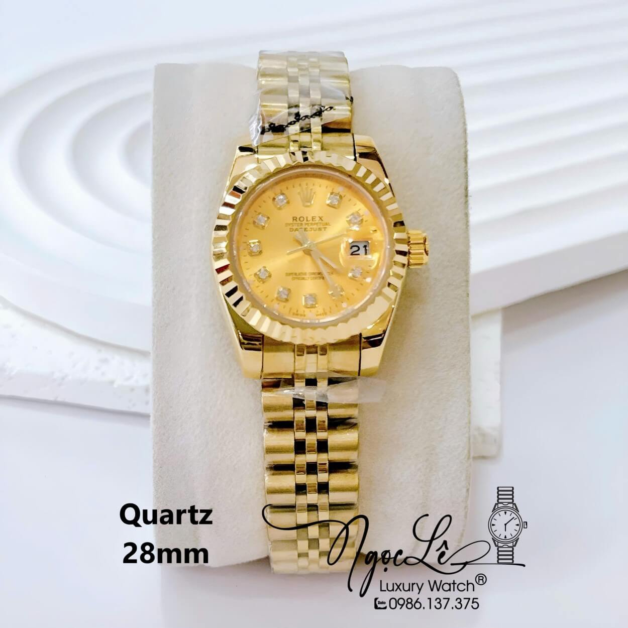 Đồng Hồ Nữ Rolex Datejust Pin Dây Kim Loại Vàng Mặt Vàng Size 28mm