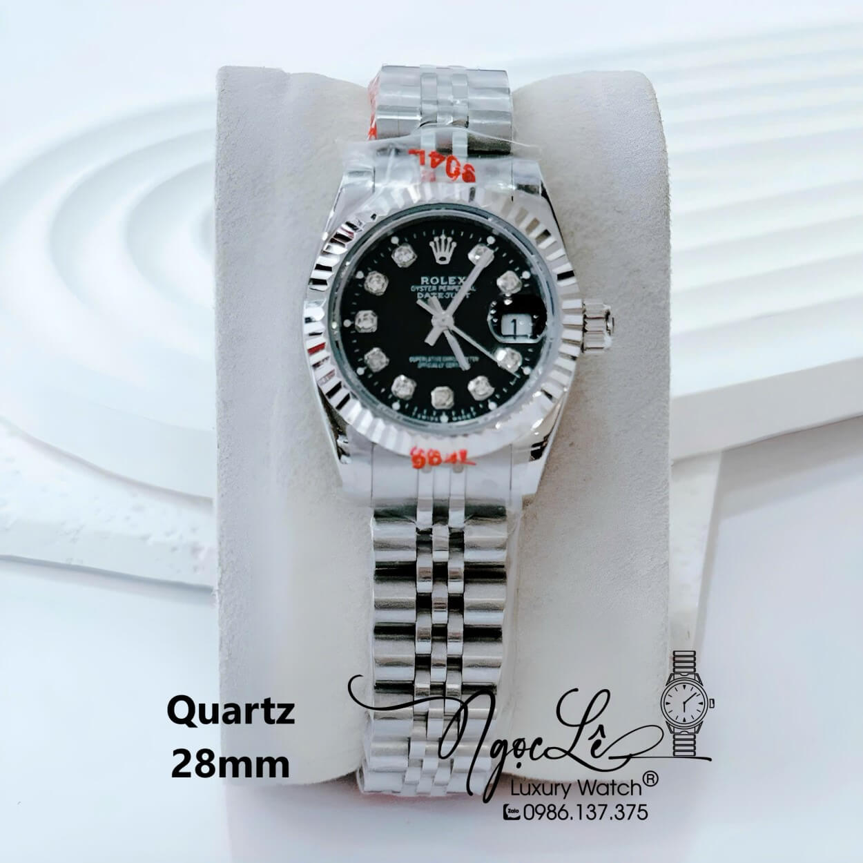 Đồng Hồ Nữ Rolex Datejust Pin Dây Kim Loại Bạc Mặt Đen Size 28mm