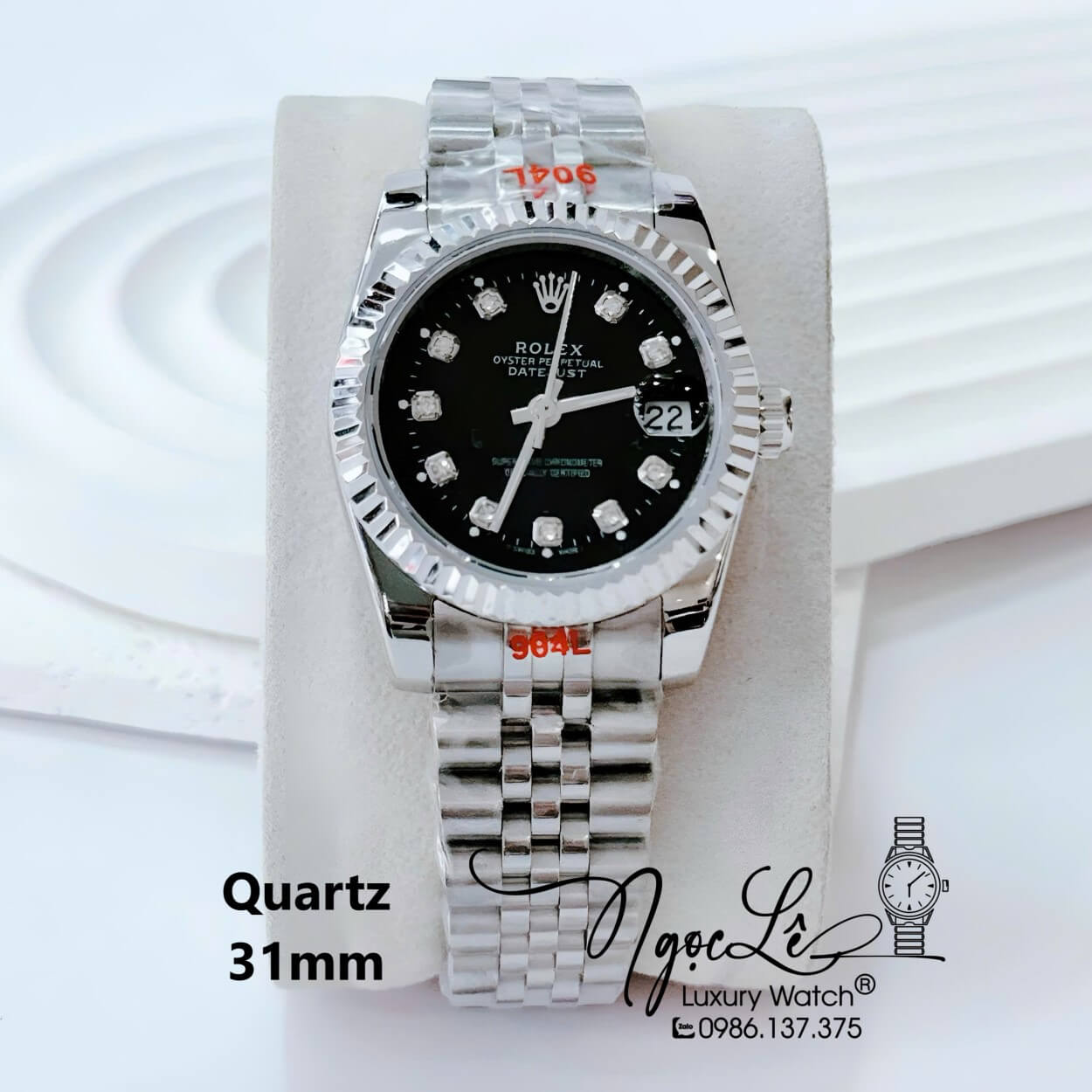 Đồng Hồ Nữ Rolex Datejust Pin Dây Kim Loại Bạc Mặt Đen Size 31mm