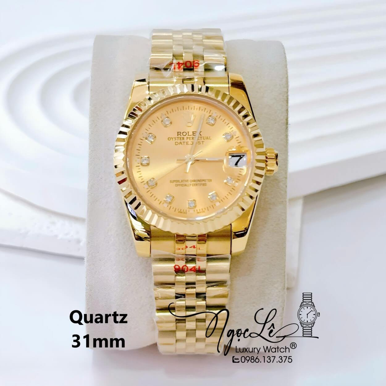 Đồng Hồ Nữ Rolex Datejust Pin Dây Kim Loại Vàng Mặt Vàng Size 31mm