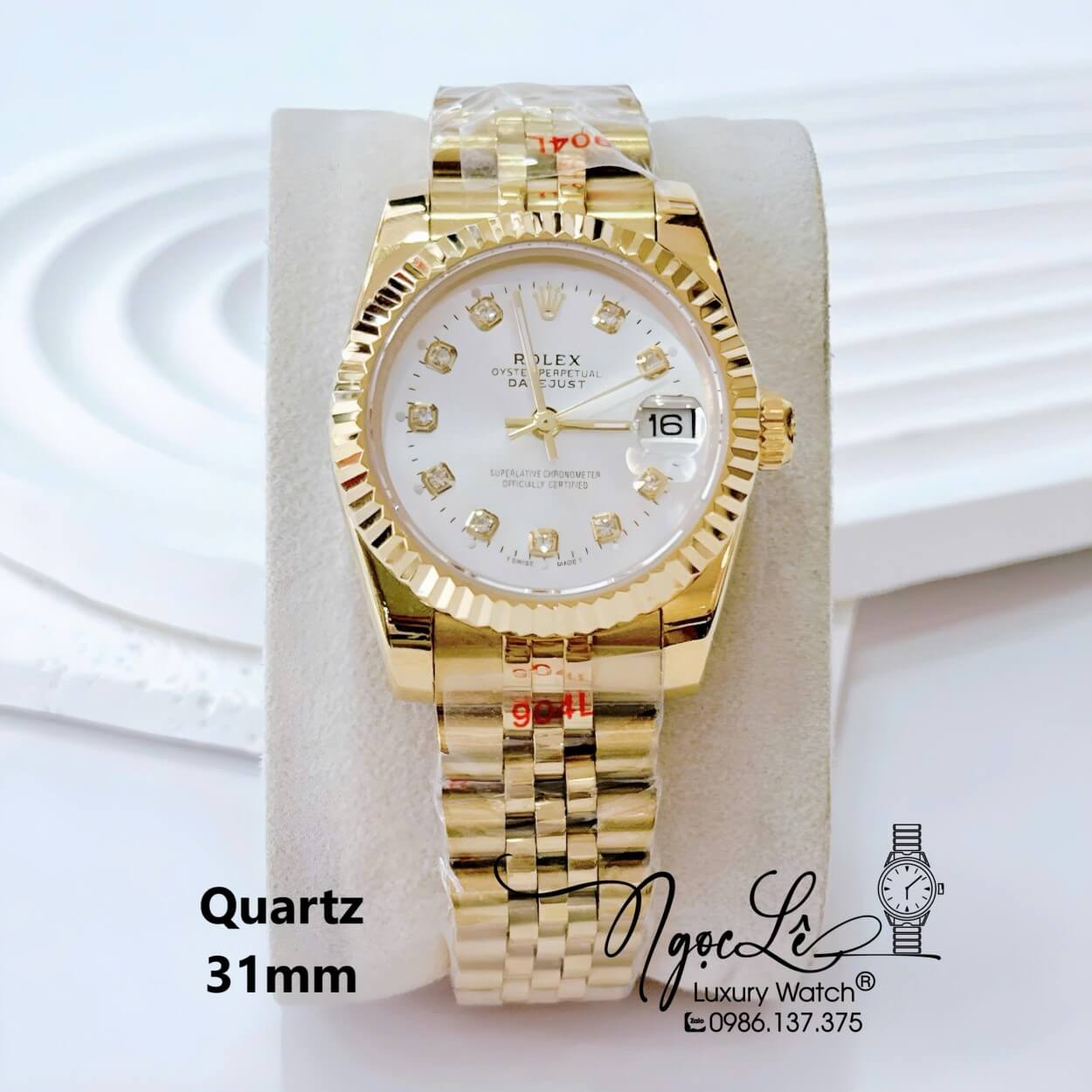 Đồng Hồ Nữ Rolex Datejust Pin Dây Kim Loại Vàng Mặt Trắng Size 31mm