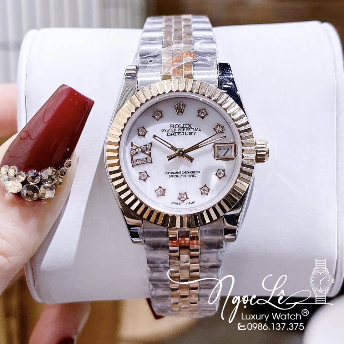 Đồng Hồ Nữ Rolex Datejust Máy Pin Niềng Khía 31mm Màu Demi Rose Mặt Trắng