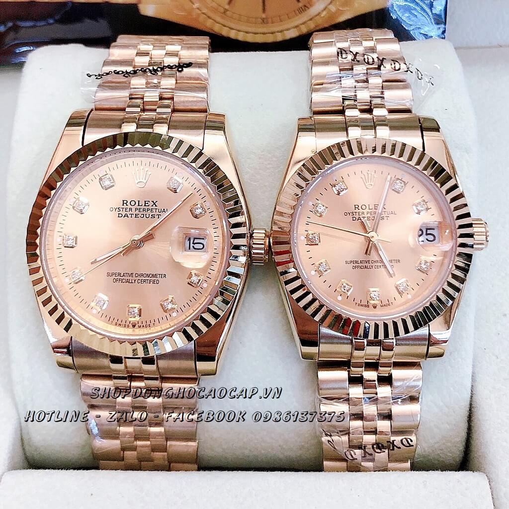 Đồng Hồ Rolex Quartz Cặp Rose Gold Máy Nhật 36mm - 32mm