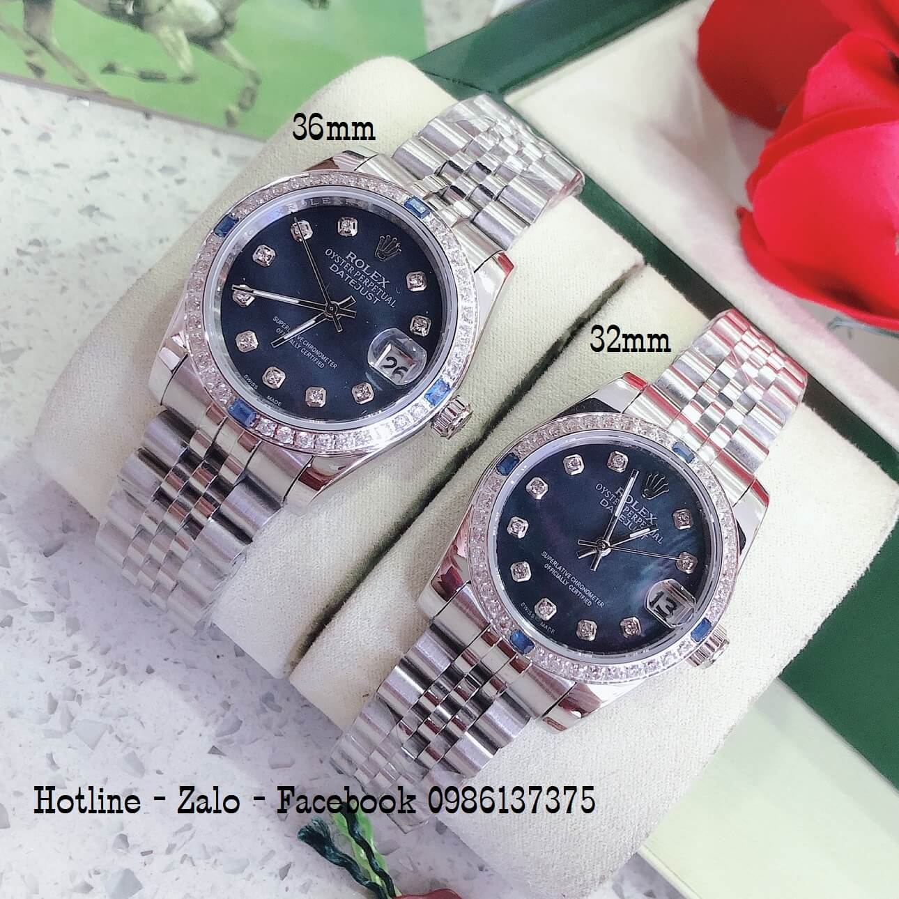 Đồng Hồ Cặp Rolex Quartz Đính Đá Siêu Cấp 36mm - 32mm