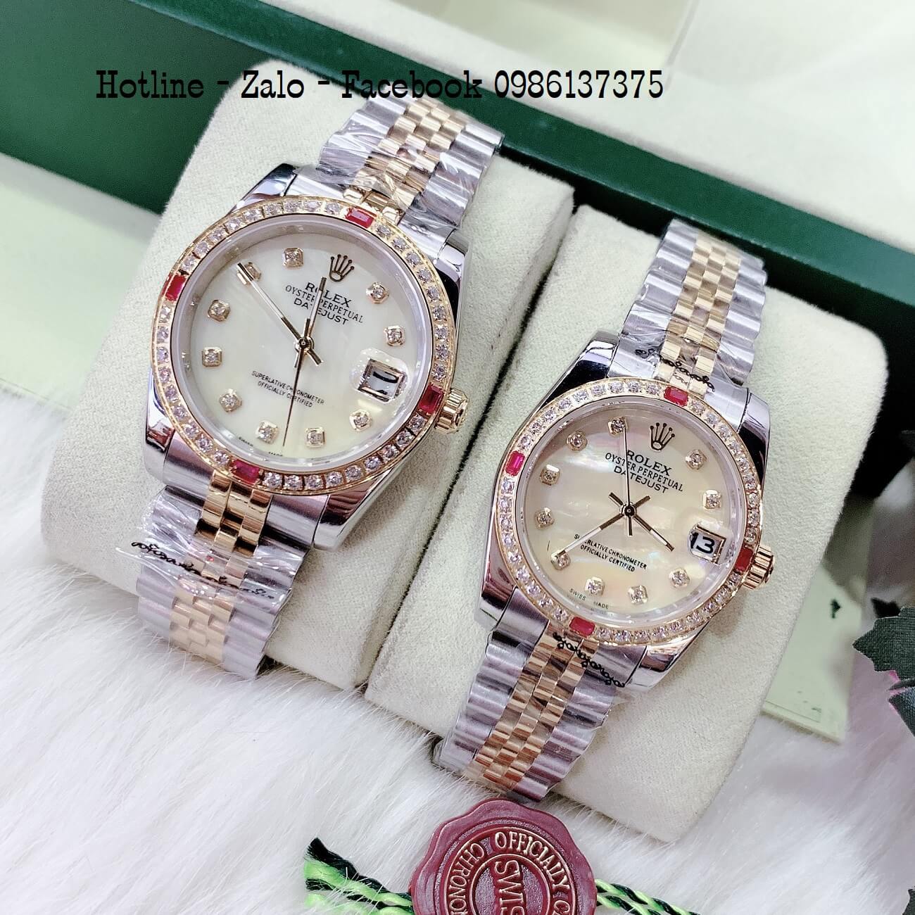 Đồng Hồ Rolex Quartz Đính Đá Siêu Cấp 36mm - 32mm Demi Mặt Vàng