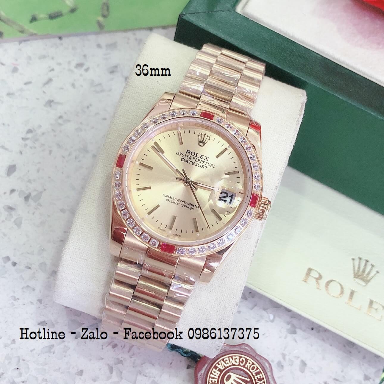 Đồng Hồ Rolex Quartz Siêu Cấp Vàng Mặt Vàng 36mm - Unisex