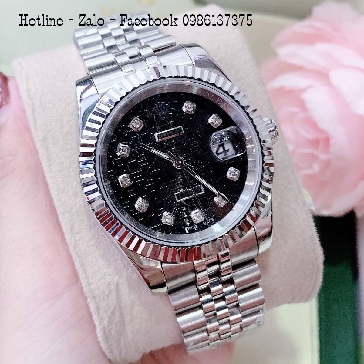 Đồng Hồ Nam Nữ Rolex Quartz Bạc Mặt Đen 36mm- 32mm