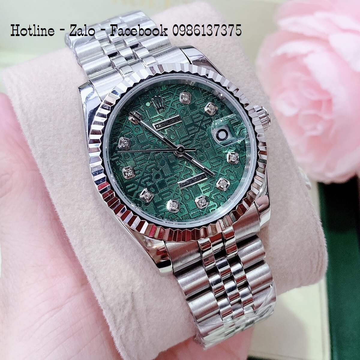 Đồng Hồ Nam Nữ Rolex Quartz Bạc Mặt Xanh Đất 40mm- 36mm