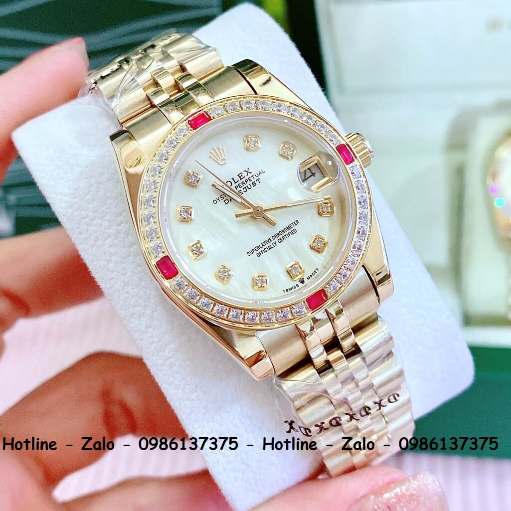 Đồng Hồ Cặp Rolex Quartz Siêu Cấp Vàng Mặt Vàng Xà Cừ