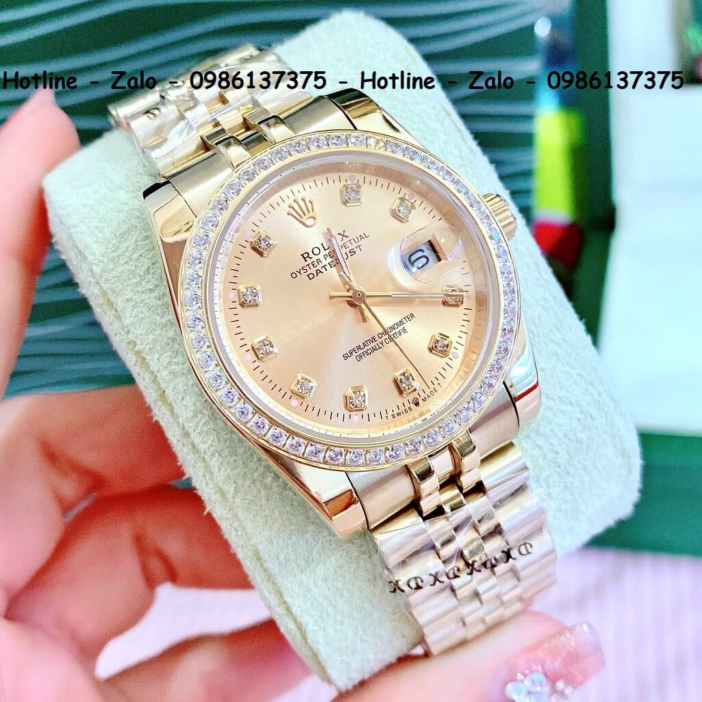 Đồng Hồ Cặp Rolex Quartz Siêu Cấp Vàng Mặt Vàng Đính Đá