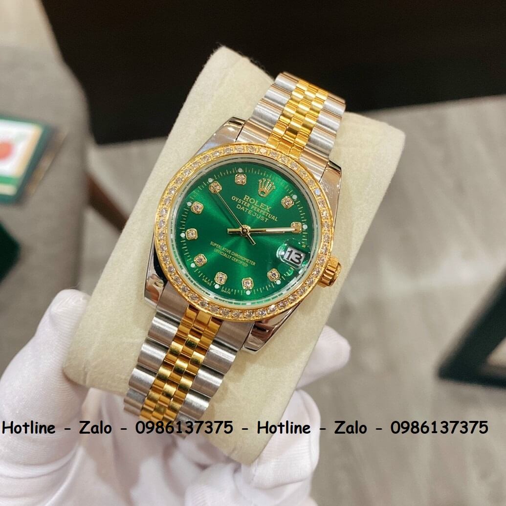 Đồng Hồ Rolex Quartz Siêu Cấp Nữ Demi Vàng Đính Đá 32mm