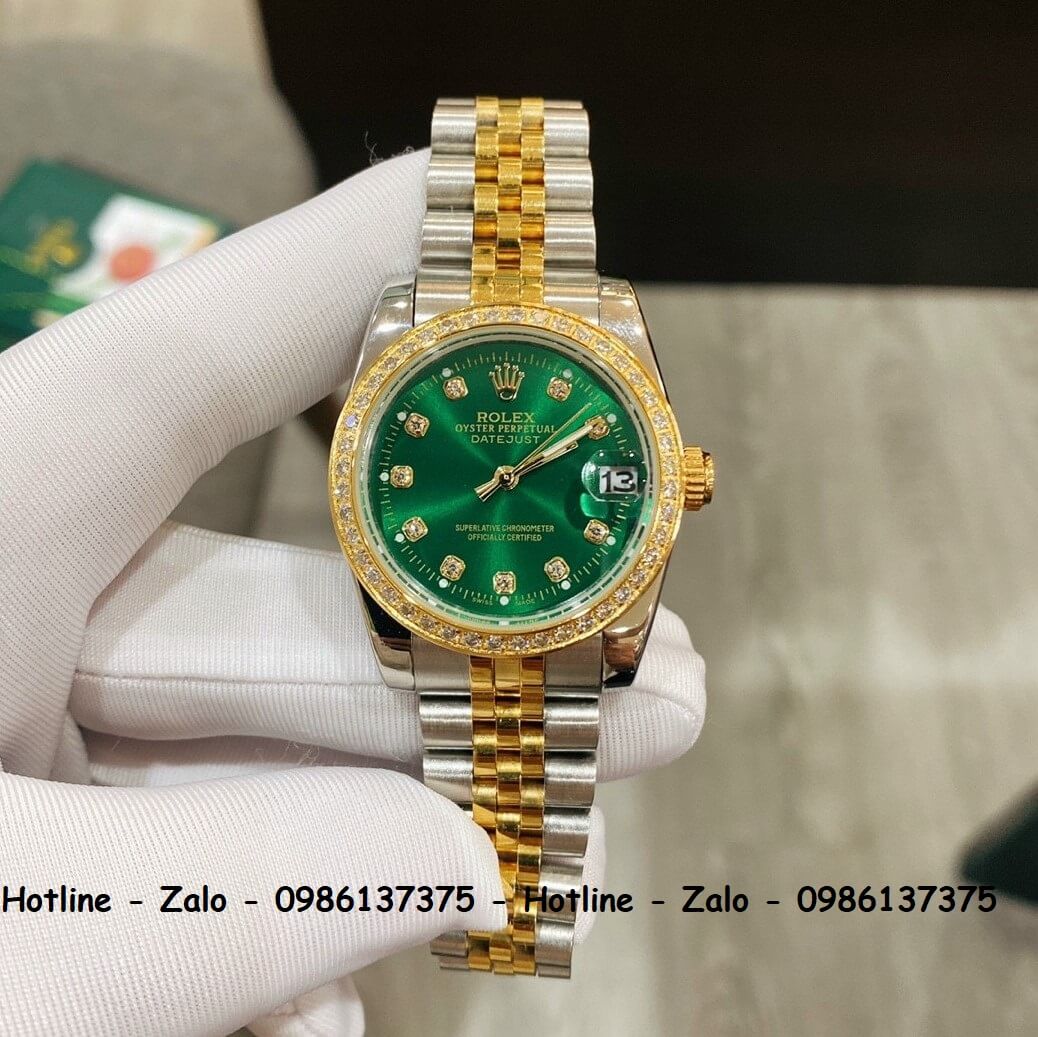 Đồng Hồ Rolex Quartz Siêu Cấp Nữ Demi Vàng Đính Đá 32mm