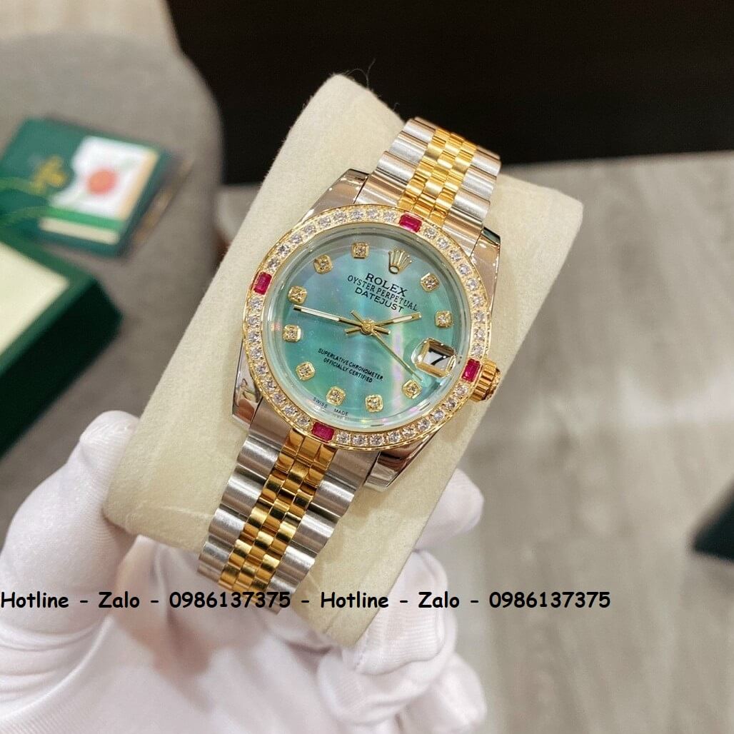 Đồng Hồ Rolex Quartz Siêu Cấp Nữ Demi Vàng Đính Đá 32mm