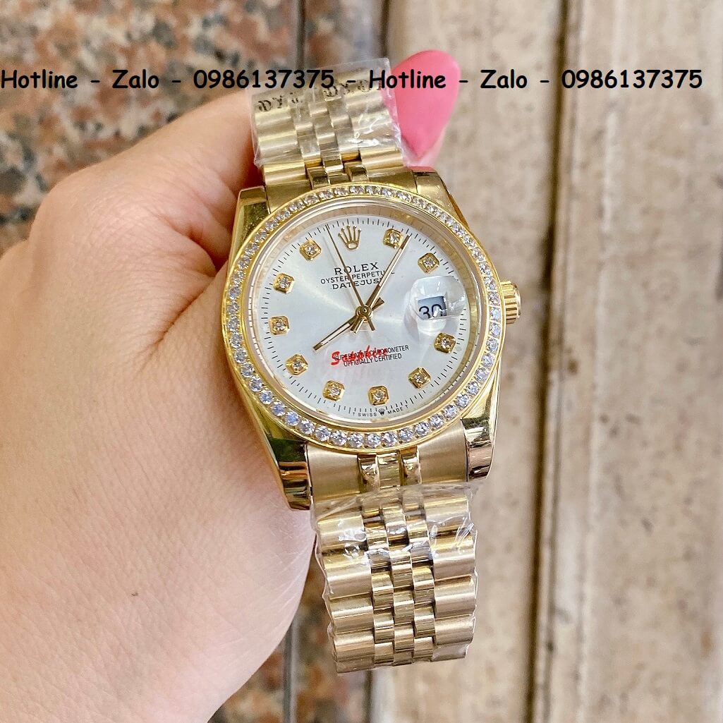Đồng Hồ Rolex Nữ Vàng Mặt Trắng Máy Pin 36mm