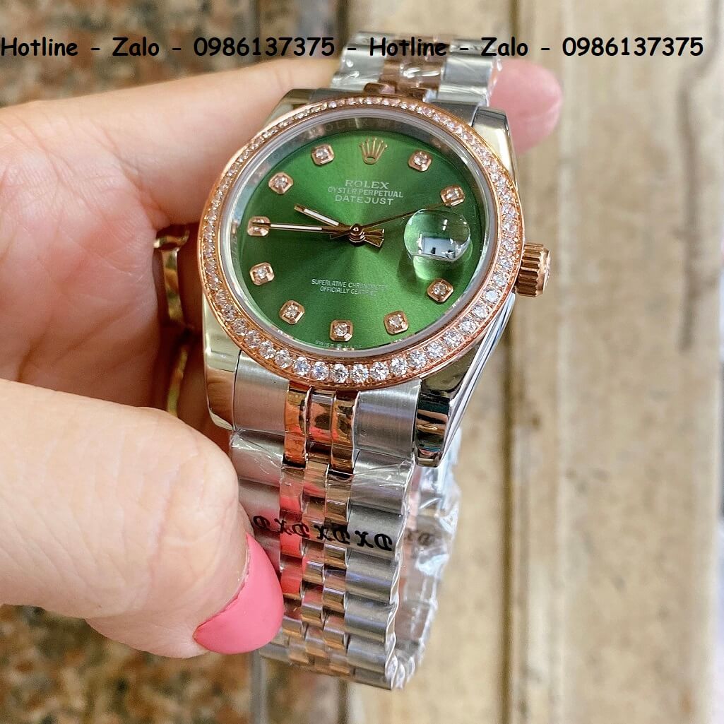 Đồng Hồ Rolex Quartz Siêu Cấp Demi Mặt Xanh Đính Đá