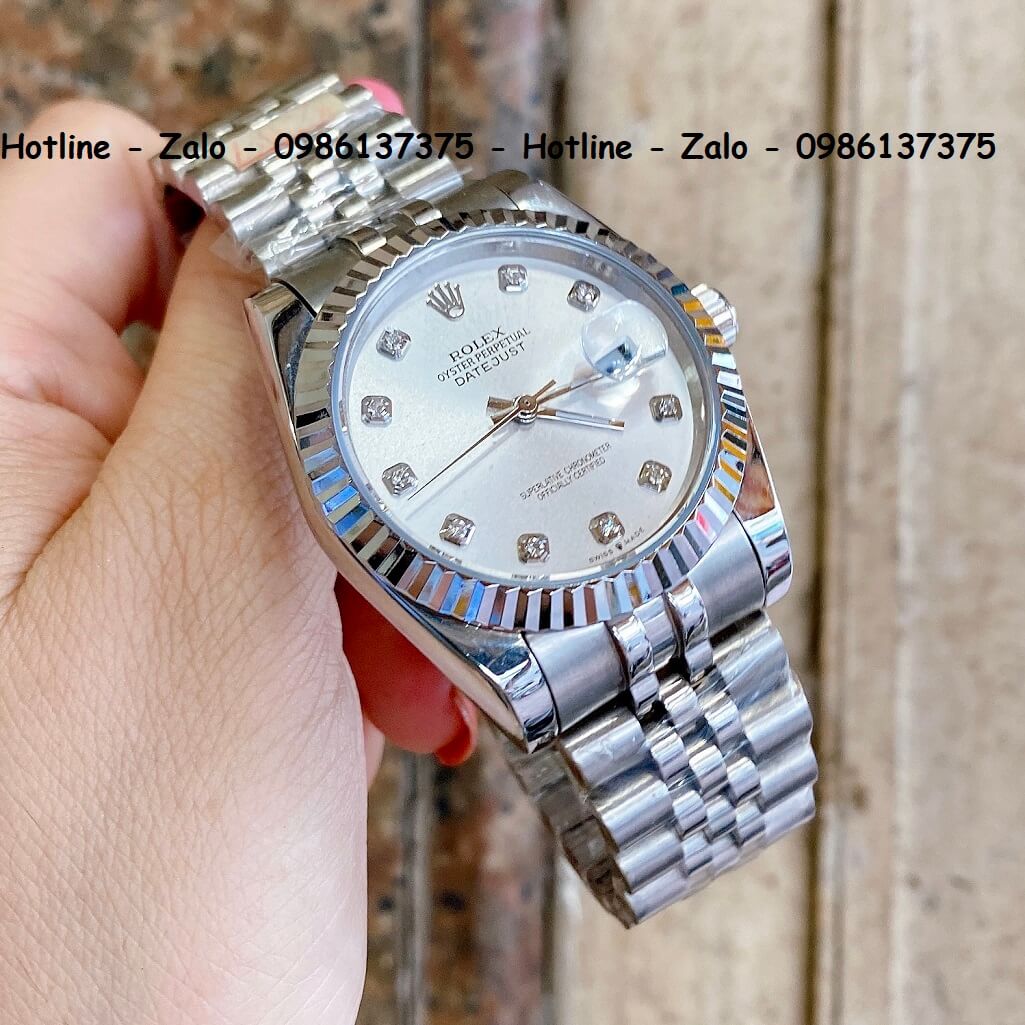 Đồng Hồ Rolex Quartz Siêu Cấp Bạc Mặt Trắng Chải Tia 36mm - 32mm