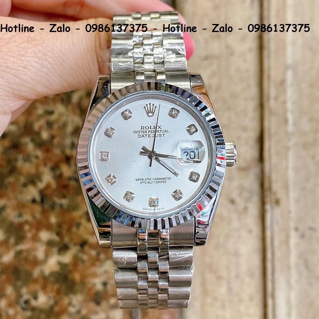 Đồng Hồ Rolex Quartz Siêu Cấp Bạc Mặt Trắng Chải Tia 36mm - 32mm