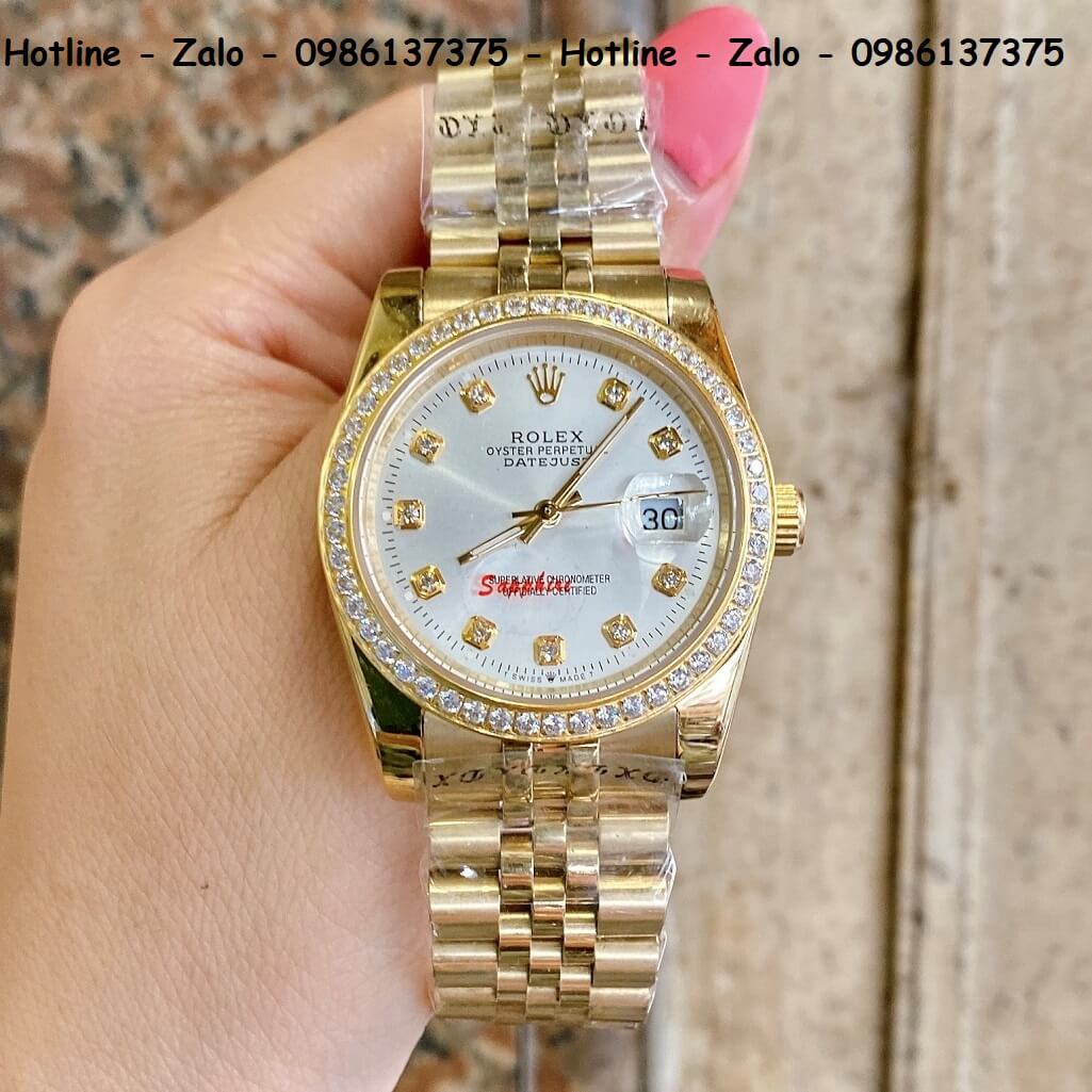 Đồng Hồ Rolex Nữ Vàng Mặt Trắng Máy Pin 36mm