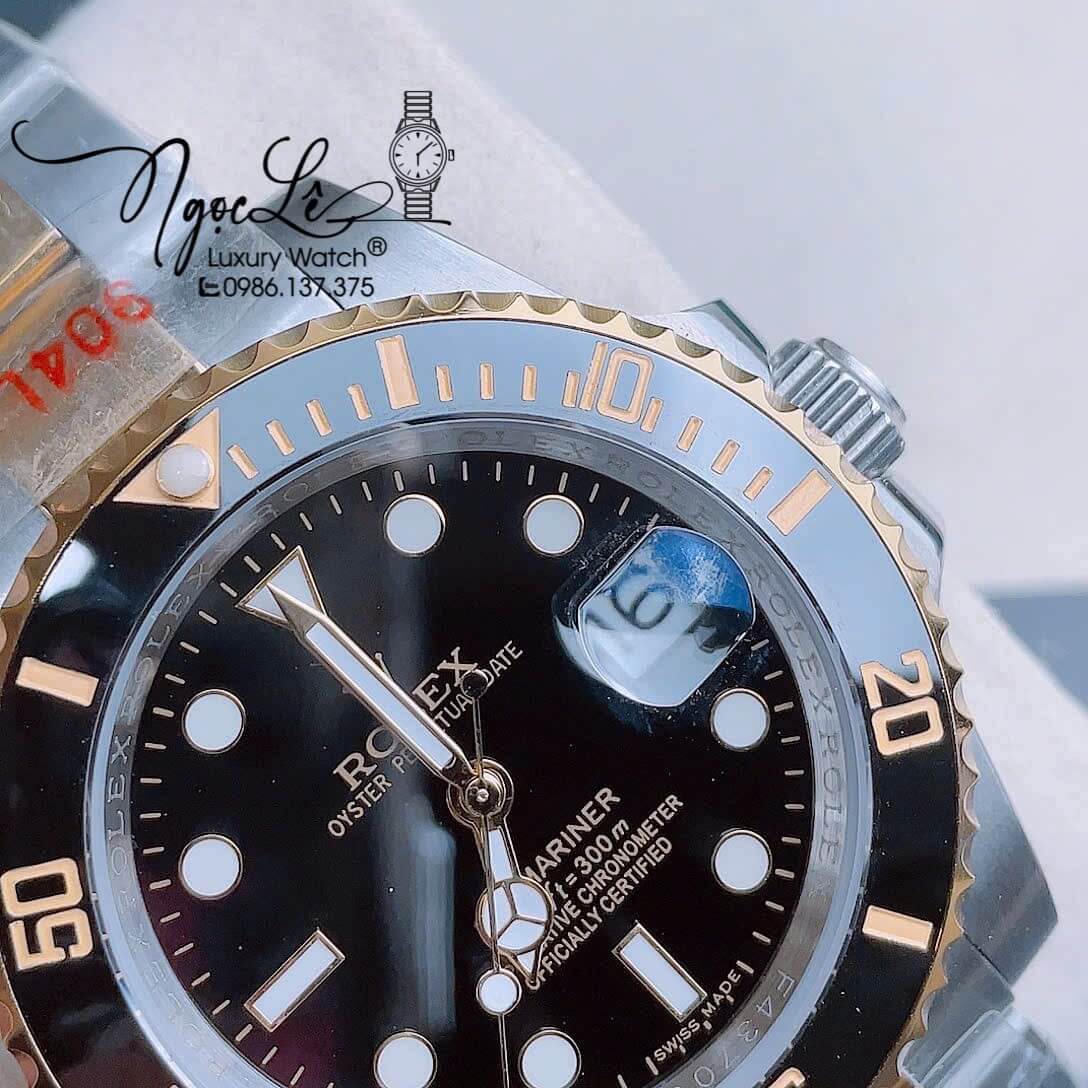 Đồng Hồ Nam Rolex Submariner Automatic Dây Demi Vàng Mặt Đen Size 40mm