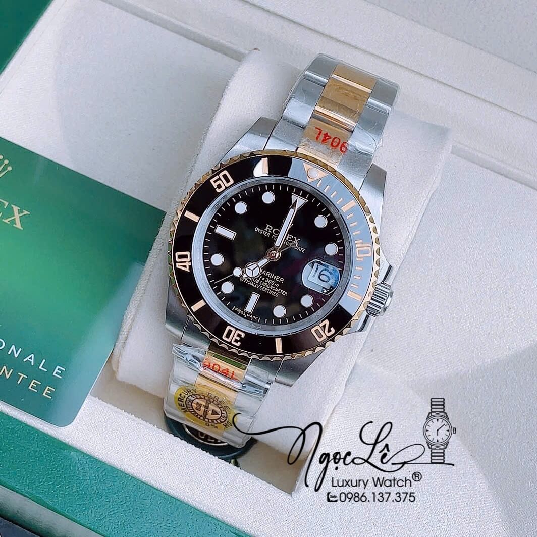 Đồng Hồ Nam Rolex Submariner Automatic Dây Demi Vàng Mặt Đen Size 40mm