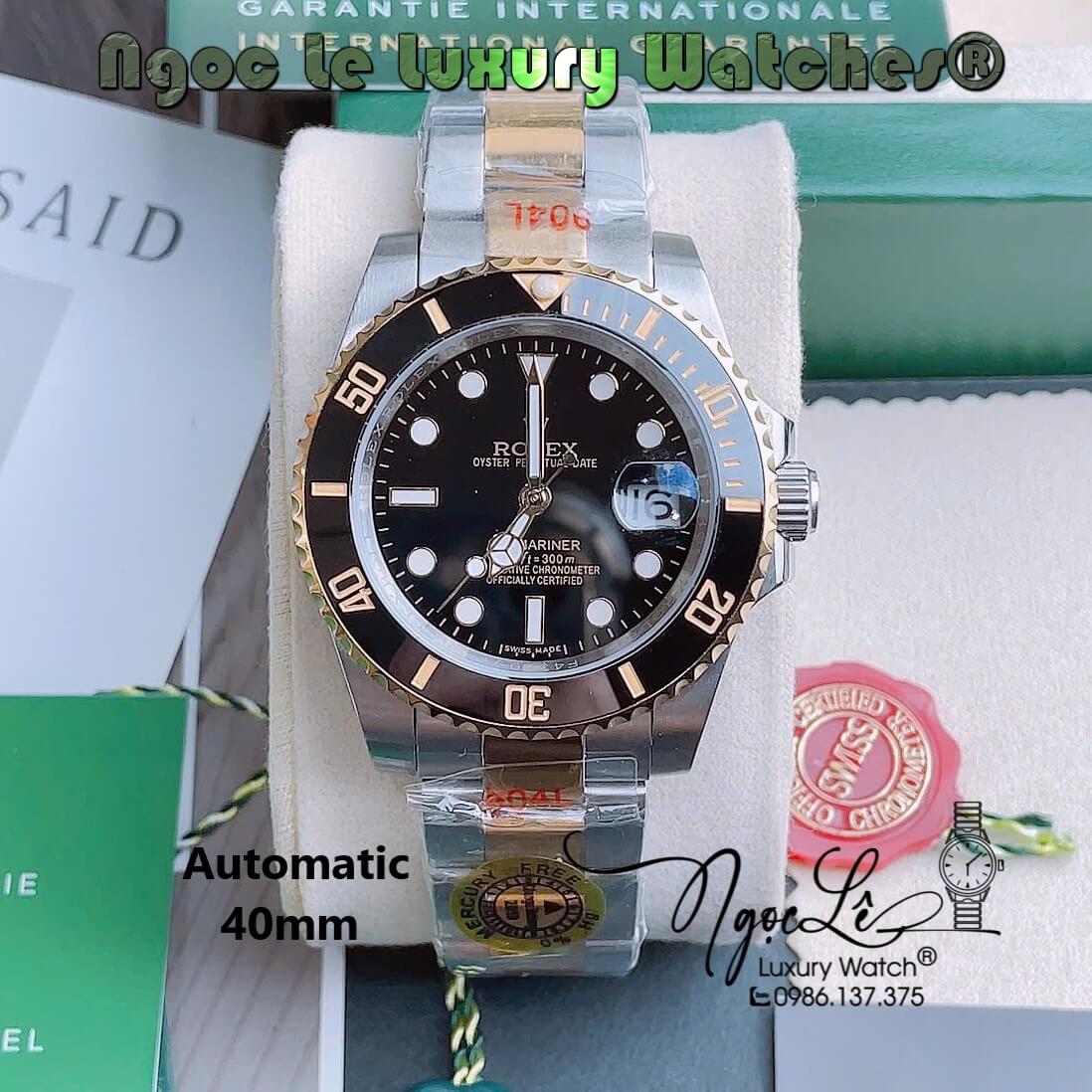 Đồng Hồ Nam Rolex Submariner Automatic Dây Demi Vàng Mặt Đen Size 40mm