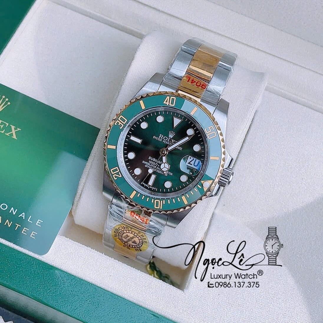 Đồng Hồ Nam Rolex Submariner Automatic Dây Demi Vàng Mặt Xanh Size 40mm