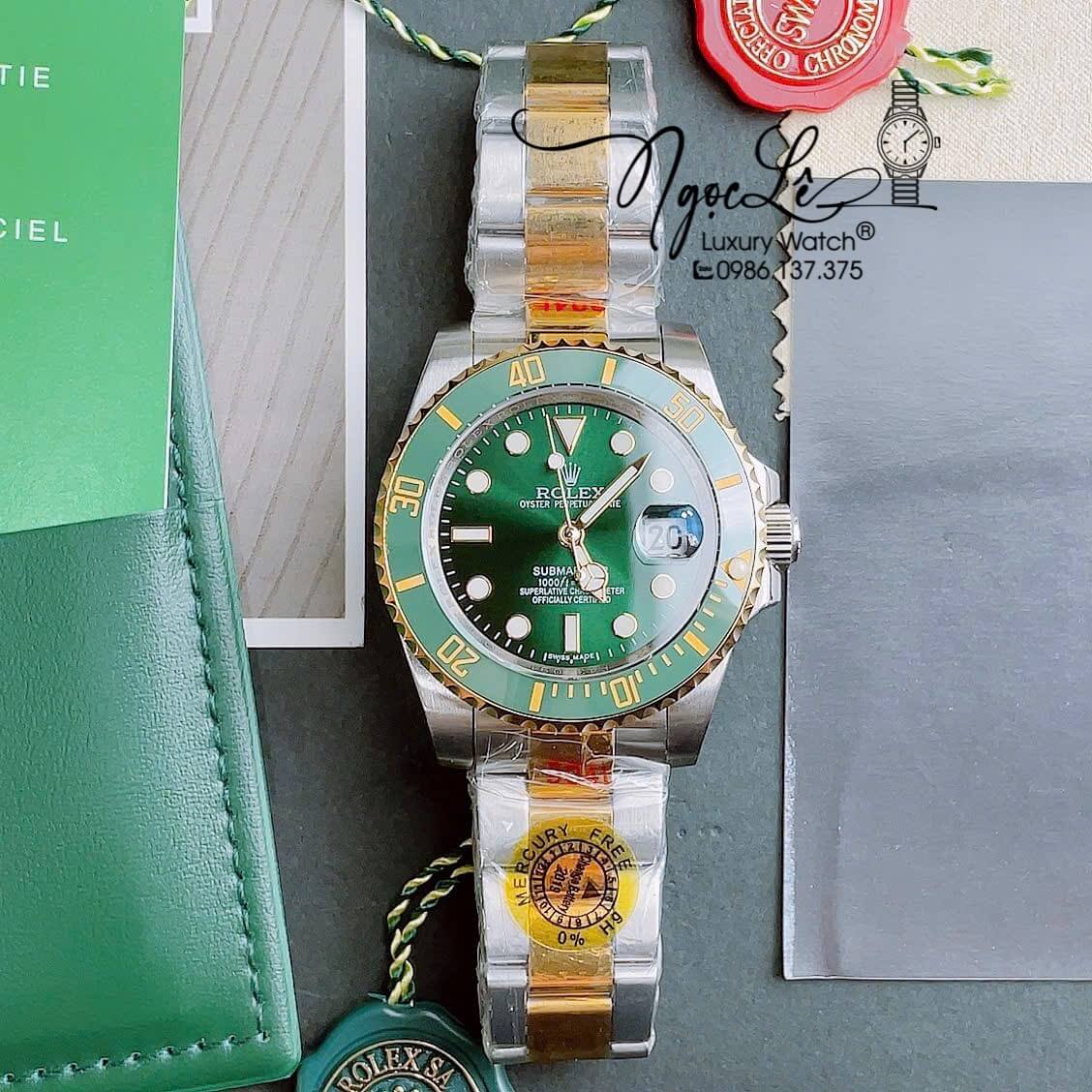 Đồng Hồ Nam Rolex Submariner Automatic Dây Demi Vàng Mặt Xanh Size 40mm