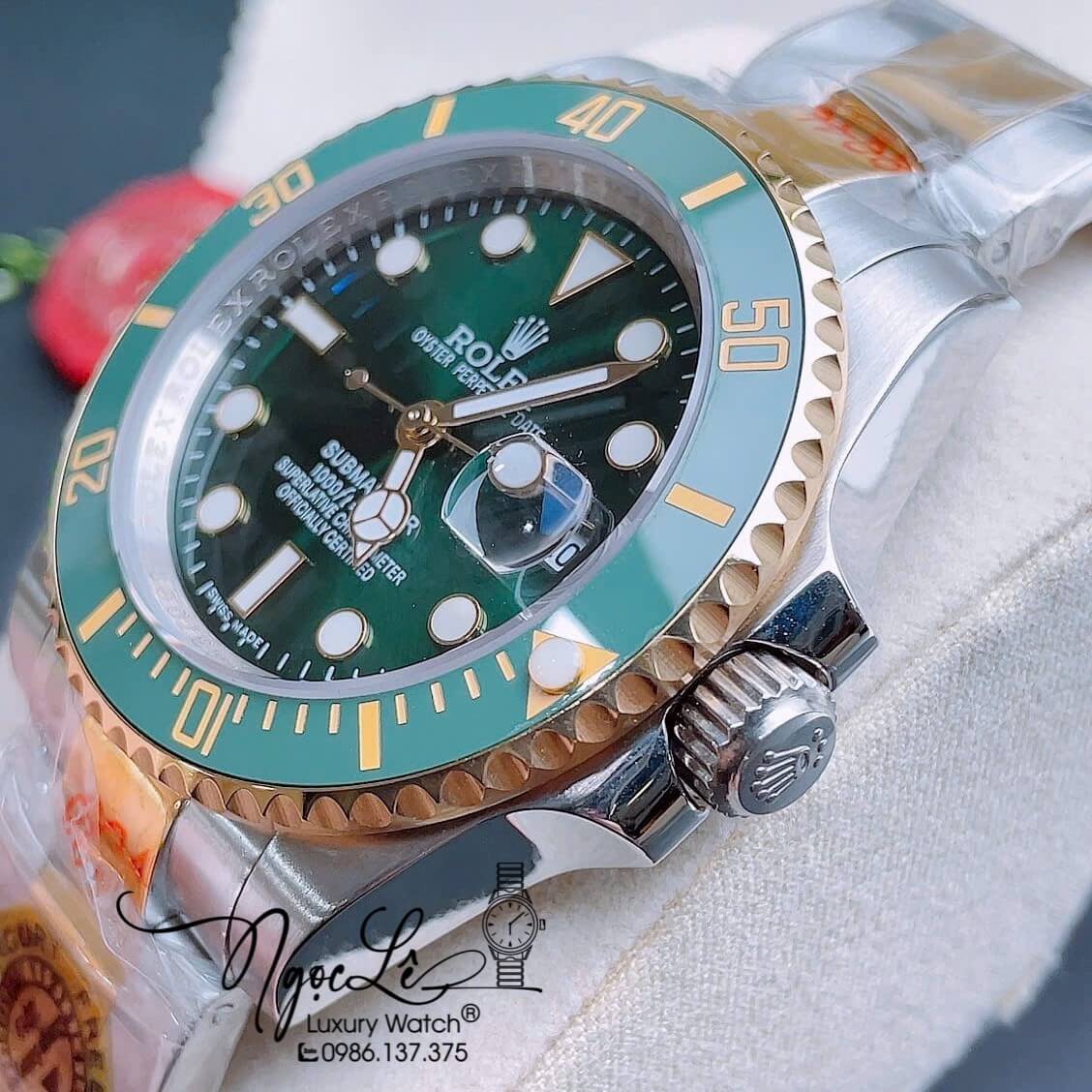 Đồng Hồ Nam Rolex Submariner Automatic Dây Demi Vàng Mặt Xanh Size 40mm