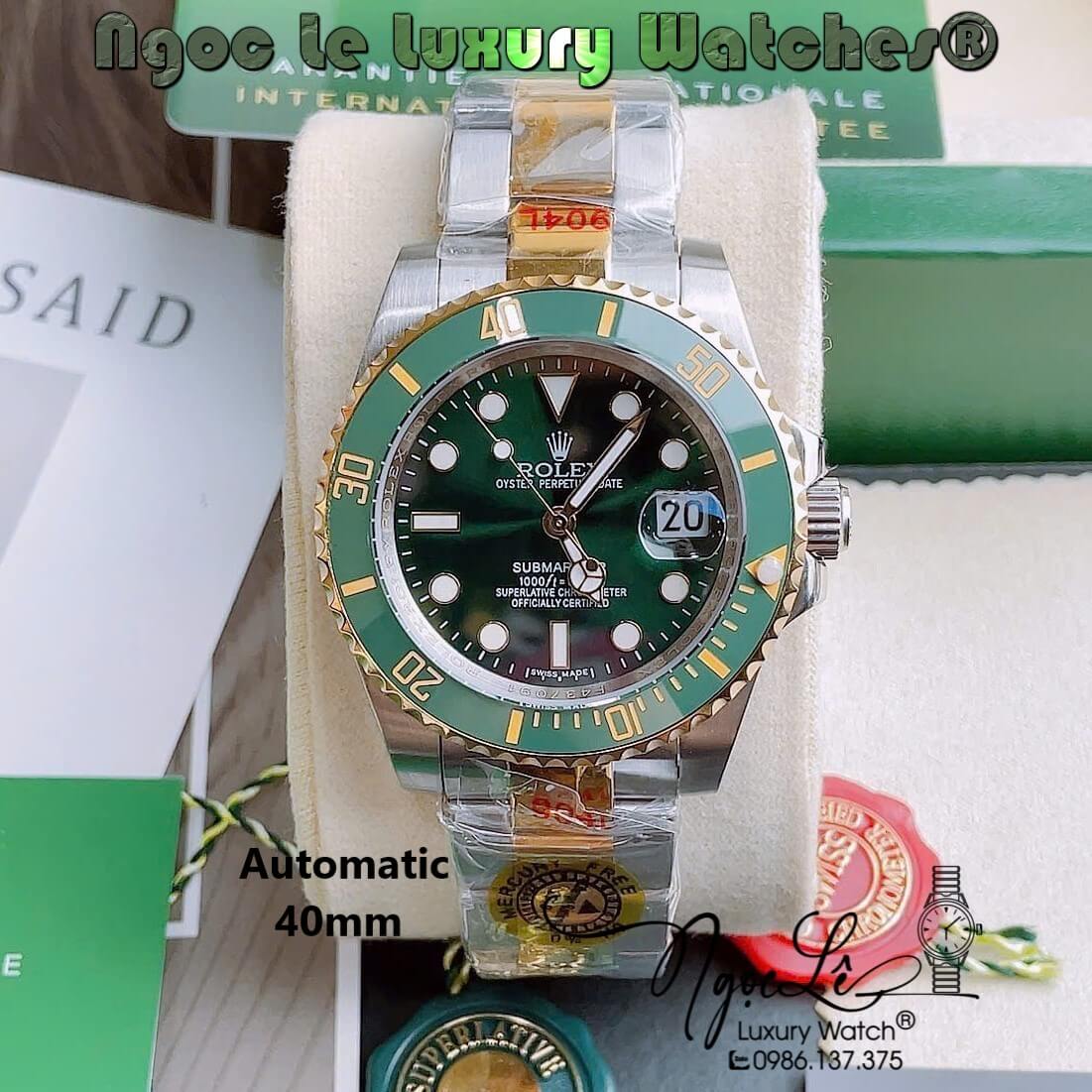 Đồng Hồ Nam Rolex Submariner Automatic Dây Demi Vàng Mặt Xanh Size 40mm